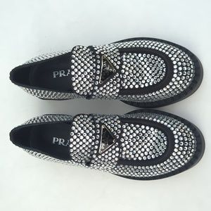 Prada Crystal Embellished Chunky Loafers EU 38